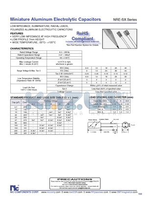 NRE-SX100M104X7F datasheet - Miniature Aluminum Electrolytic Capacitors