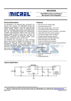 MIC5356-3.3/1.8YMME datasheet - Dual 500mA lCap Low Dropout, Micropower Linear Regulator