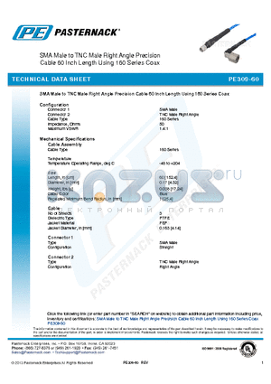 PE309-60 datasheet - SMA Male to TNC Male Right Angle Precision Cable 60 Inch Length Using 160 Series Coax