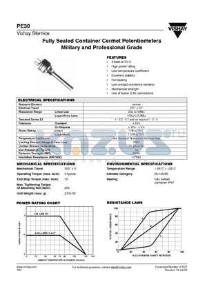 PE30DBANAL datasheet - Fully Sealed Container Cermet Potentiometers Military and Professional Grade