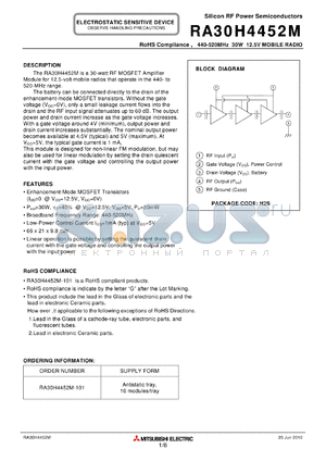 RA30H4452M datasheet - 440-520MHz 30W 12.5V MOBILE RADIO