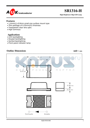 SR1316-H datasheet - High Brightness Chip LED Lamp