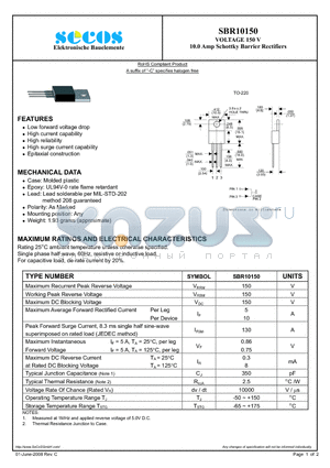 SBR10150_08 datasheet - 10.0 Amp Schottky Barrier Rect