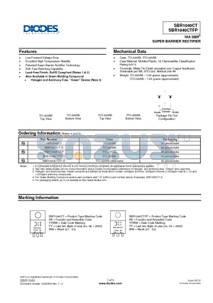 SBR1040CTFP datasheet - SUPER BARRIER RECTIFIER