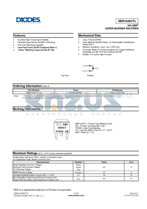 SBR1045CTL datasheet - SUPER BARRIER RECTIFIER