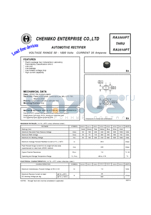 RA3510PT datasheet - AUTOMOTIVE RECTIFIER