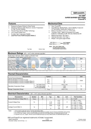 SBR1045SP5-13 datasheet - 10A SBR^ SUPER BARRIER RECTIFIER PowerDI^5