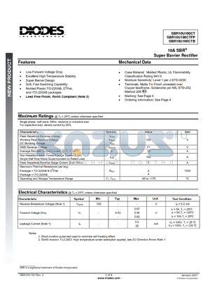 SBR10U100CT datasheet - 10A SBR Super Barrier Rectifier