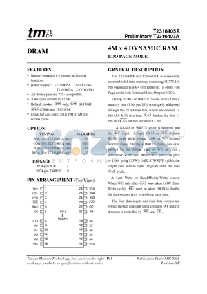 T2316407A datasheet - 4M x 4 DYNAMIC RAM EDO PAGE MODE