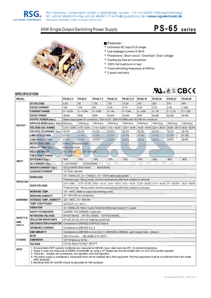 PS-65-27 datasheet - 65W Single Output Switching Power Supply