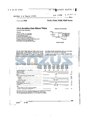 T2320N datasheet - 2.5-A SENSITIVE GATE SILICON TRIACS