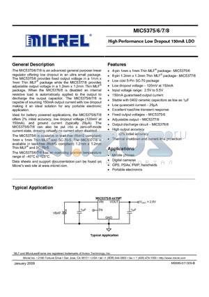 MIC5375-2.8YC5 datasheet - High Performance Low Dropout 150mA LDO