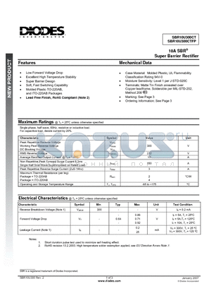 SBR10U300CTFP datasheet - 10A SBR Super Barrier Rectifier