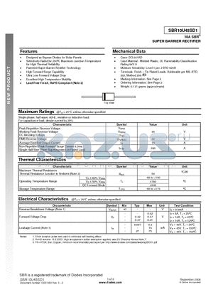 SBR10U45SD1-T datasheet - 10A SBR^ SUPER BARRIER RECTIFIER