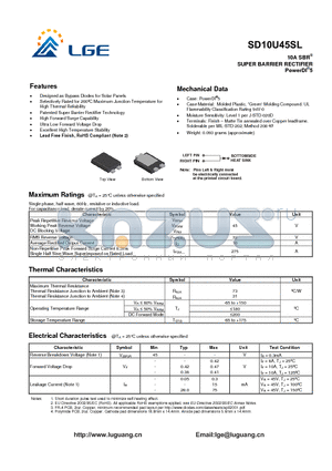 SBR10U45SP5 datasheet - 10A SBR SUPER BARRIER RECTIFIER PowerDI5