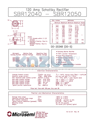 SBR12050 datasheet - 120 AMP SCHOTTKY RECTIFIER
