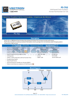 PS-702-ECE-KBA datasheet - SAW Based Clock Oscillator