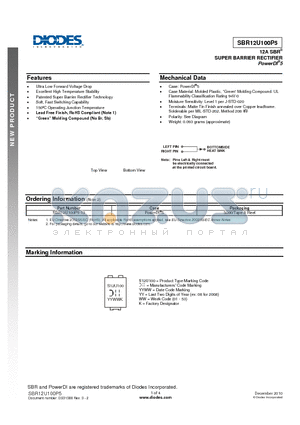 SBR12U100P5-13 datasheet - SUPER BARRIER RECTIFIER Soft, Fast Switching Capability