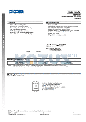 SBR12U120P5 datasheet - SUPER BARRIER RECTIFIER Ultra Low Forward Voltage Drop