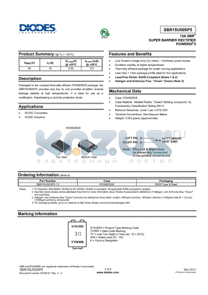 SBR15U50SP5 datasheet - 15A SBR SUPER BARRIER RECTIFIER POWERDI 5