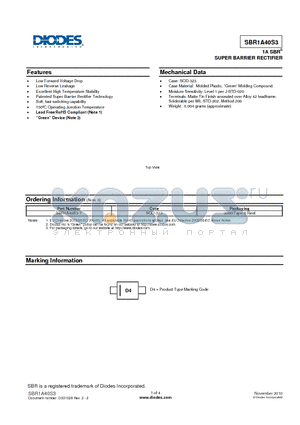 SBR1A40S3-7 datasheet - SUPER BARRIER RECTIFIER