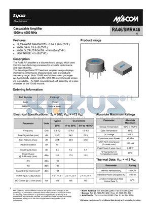 RA46 datasheet - Cascadable Amplifier 1000 to 4000 MHz