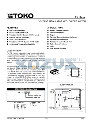 TK11437BX datasheet - VOLTAGE REGULATOR WITH ON/OFF SWITCH