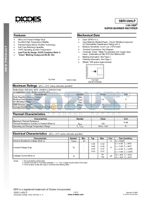 SBR1U40LP-7 datasheet - 1.0A SBR^ SUPER BARRIER RECTIFIER