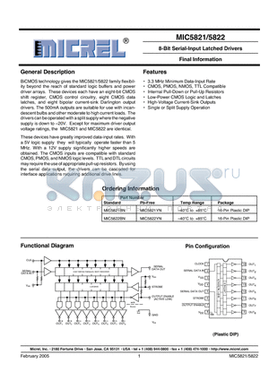 MIC5821 datasheet - 8-Bit Serial-Input Latched Drivers