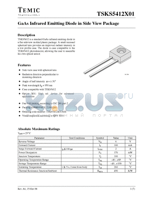 TSKS5412X01 datasheet - GaAs Infrared Emitting Diode in Side View Package