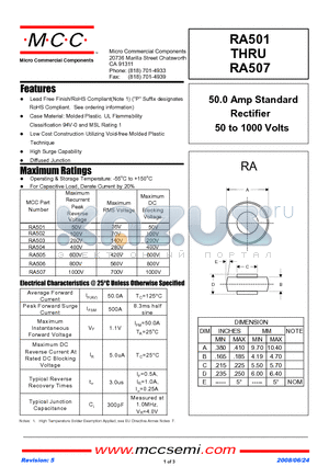 RA505 datasheet - 50.0 Amp Standard Rectifier 50 to 1000 Volts