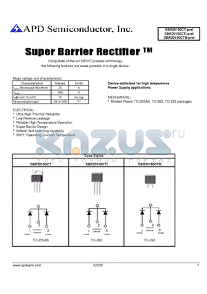 SBR20150CT datasheet - SUPER BARRIER RECTIFIER