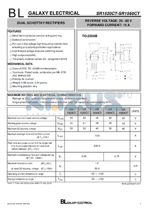 SR1520CT datasheet - DUAL SCHOTTKY RECTIFIERS