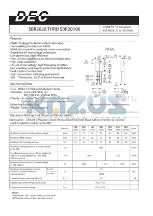 SBR2020 datasheet - CURRENT 20.0Amperes VOLTAGE 20 to 100 Volts