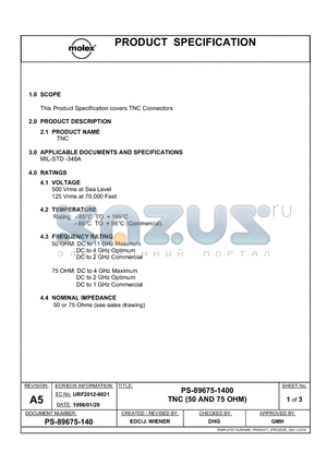PS-89675-140 datasheet - PS-89675-1400 TNC (50 AND 75 OHM)