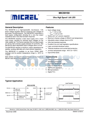 MIC59150 datasheet - Ultra High Speed 1.5A LDO