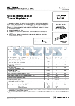 T2500DFP datasheet - ISOLATED TRIACs THYRISTORS 6 AMPERES RMS 200 thru 800 VOLTS