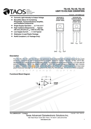 TSL13S datasheet - LIGHT-TO-VOLTAGE CONVERTERS