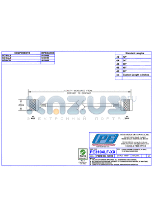 PE3104LF datasheet - CABLE ASSEMBLY RG58C/U SC MALE TO SC MALE(LEAD FREE)