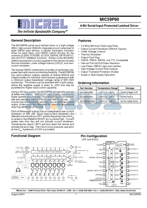 MIC59P60 datasheet - 8-Bit Serial-Input Protected Latched Driver