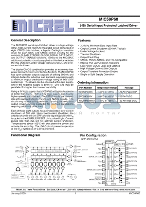 MIC59P60BN datasheet - 8-Bit Serial-Input Protected Latched Driver