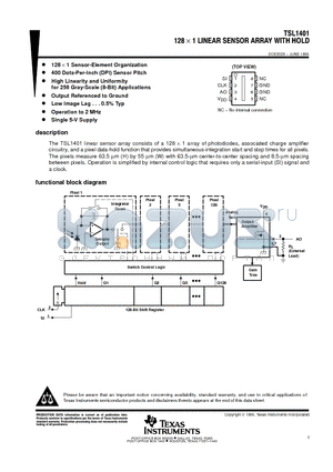 TSL1401 datasheet - 128 x 1 LINEAR SENSOR ARRAY WITH HOLD