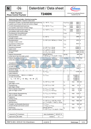 T2480N datasheet - Netz-Thyristor Phase Control Thyristor