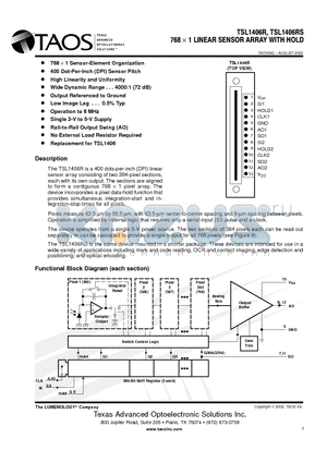 TSL1406 datasheet - 768 X 1 LINEAR SENSOR ARRAY WITH HOLD