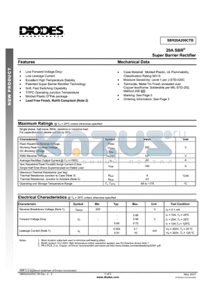 SBR20A200CTB datasheet - Super Barrier Rectifier