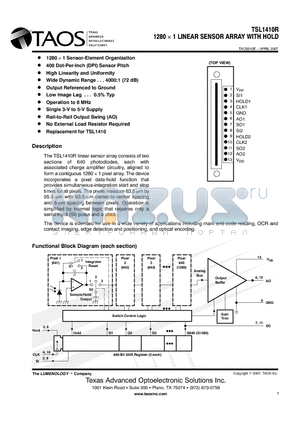 TSL1410R datasheet - 1280  1 LINEAR SENSOR ARRAY WITH HOLD