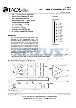 TSL1412S datasheet - 1536  1 LINEAR SENSOR ARRAY WITH HOLD