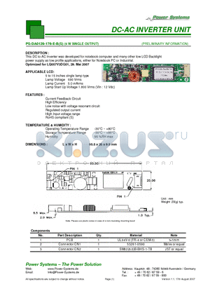 PS-DA0129-176-E-B datasheet - DC-AC INVERTER UNIT 5 W SINGLE OUTPUT