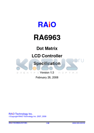 RA6963 datasheet - Dot Matrix LCD Controller Specification