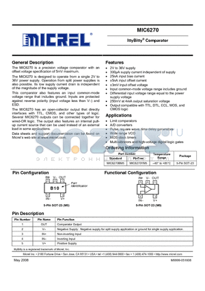 MIC6270BM5 datasheet - IttyBitty Comparator